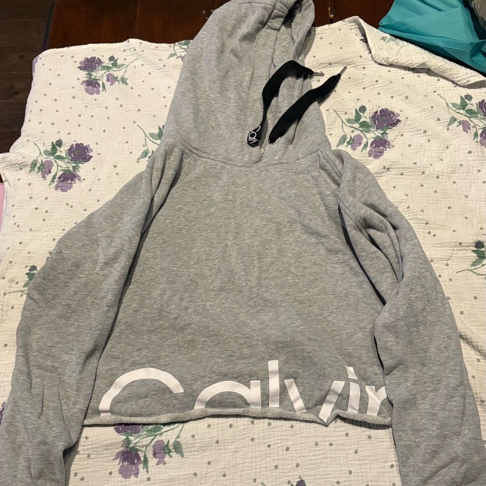 Calvin Klein Light Gray Cropped Hoodie